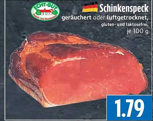 Schinkenspeck geräuchert oder luftgetrocknet, gluten- und laktosefrei, je 100 g