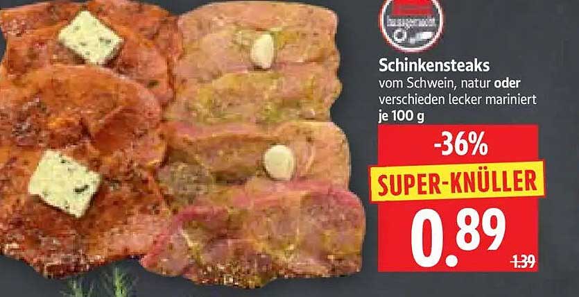 Schinkensteaks vom Schwein, natur oder verschieden lecker mariniert je 100 g