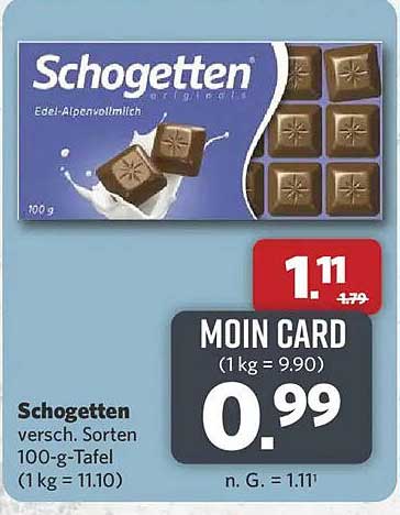 Schogetten versch. Sorten 100-g-Tafel (1 kg = 11.10)