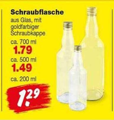 Schraubflasche aus Glas, mit goldfarbiger Schraubkappe
