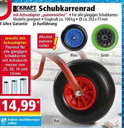 Schubkarrenrad mit Achsadaptern