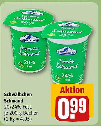 Schwälbchen Schmand 20/24% Fett, je 200-g-Becher (1 kg = 4.95)