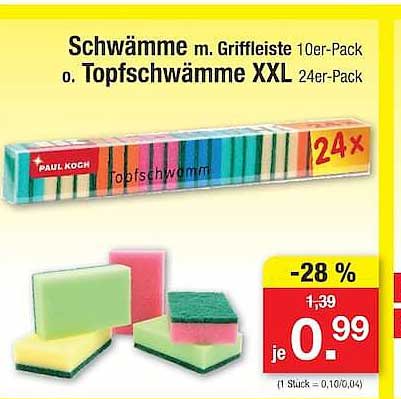 Schwämme m. Griffleiste 10er-Pack o. Topfschwämme XXL 24er-Pack