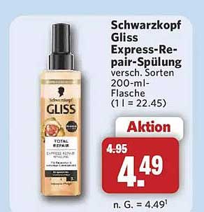 Schwarzkopf Gliss Express-Re-pair-Spülung versch. Sorten 200-ml-Flasche (1 l = 22.45)