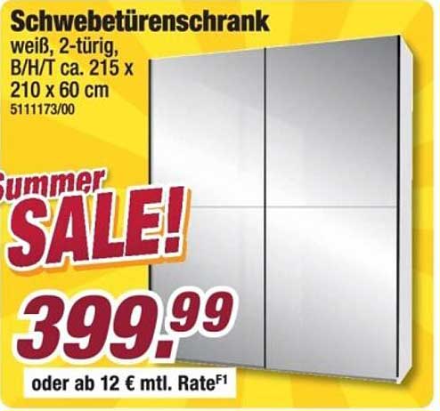 Schwebetürenschrank weiß, 2-türig, B/H/T ca. 215 x 210 x 60 cm