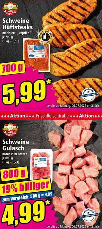 Schweine Hüftsteaks mariniert „Paprika“ je 700 g (1 kg = 8,56)