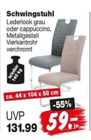 Schwingstuhl Lederlook grau oder cappuccino, Metallgestell Vierkantrohr verchromt