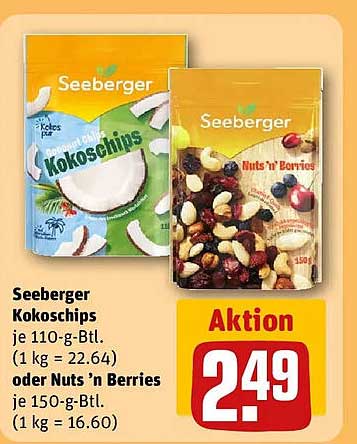 Seebeerger Kokoschips oder Nuts ’n’ Berries je 110-g-Btl. / je 150-g-Btl.