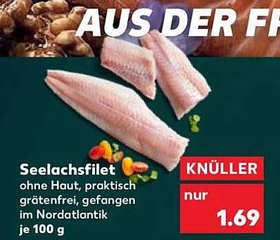 Seelachsfilet ohne Haut, praktisch grätenfrei, gefangen im Nordatlantik je 100 g