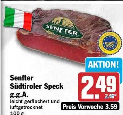 Senfter Südtiroler Speck g.g.A. leicht geräuchert und luftgetrocknet 100 g