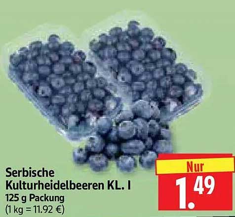 Serbische Kulturheidelbeeren Kl. I 125 g Packung (1 kg = 11.92 €)