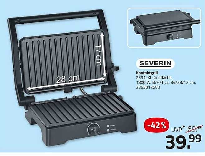 SEVERIN Kontaktgrill 2391, XL-Grillfläche, 1800 W, B/H/T ca. 34/28/12 cm, 2363012600