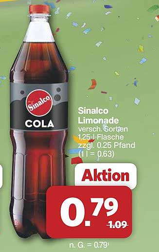Sinalco Limonade versch. Sorten 1.25-L-Flasche zzgl. 0.25 Pfand (1 l = 0,63)