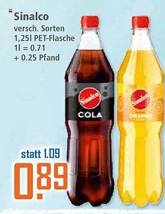 Sinalco versch. Sorten 1,25l PET-Flasche 1l = 0.71 + 0.25 Pfand