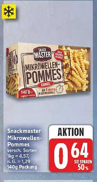 Snackmaster Mikrowellen-Pommes versch. Sorten 140g Packung