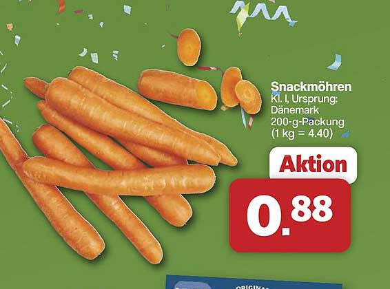 Snackmöhren Kl. I, Ursprung: Dänemark, 200-g-Packung (1 kg = 4.40)