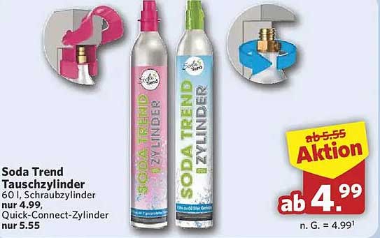 Soda Trend Tauschzylinder 60 l, Schraubzylinder nur 4.99, Quick-Connect-Zylinder nur 5.55