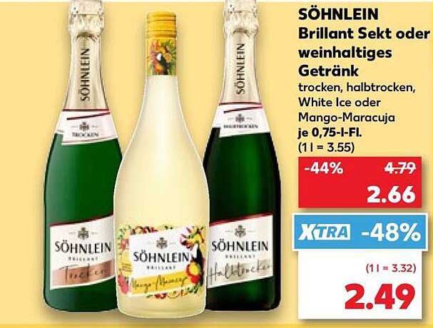 SÖHNLEIN Brillant Sekt oder weinhaltiges Getränk trocken, halbtrocken, White Ice oder Mango-Maracuja je 0,75-l-Fl. (1 l = 3.55)