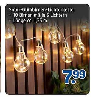 Solar-Glühbirnen-Lichterkette • 10 Birnen mit je 5 Lichtern • Länge ca. 1,35 m