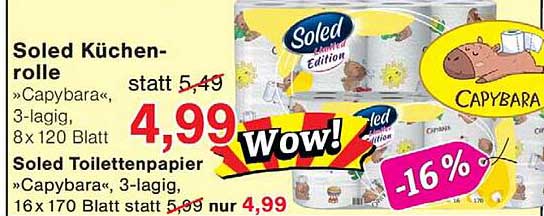 Soled Küchenrolle »Capybara«, 3-lagig, 8 x 120 Blatt