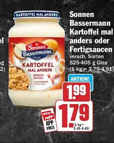 Sonnen Bassermann Kartoffel mal anders oder Fertigsaucen versch. Sorten 525-405 g Glas (1 kg = 3.79-4.91)