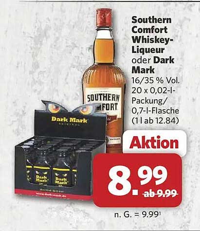 Southern Comfort Whiskey-Liqueur oder Dark Mark 16/35 % Vol. 20 x 0,2-l-Packung/0,7-l-Flasche