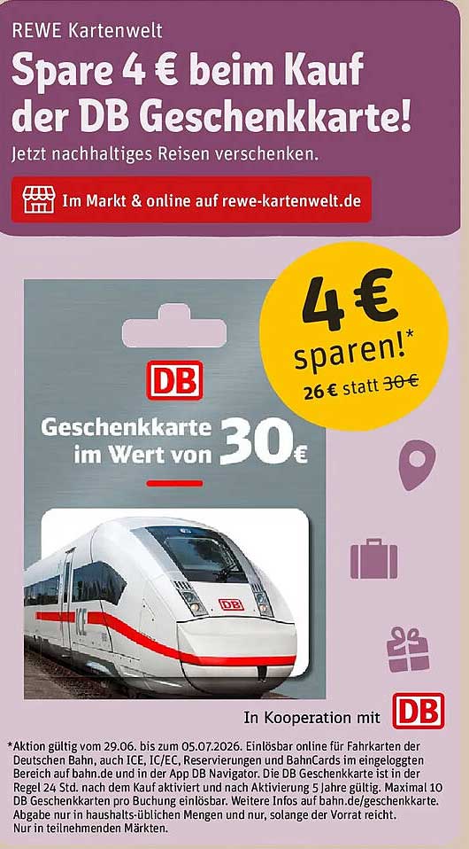 Spare 4 € beim Kauf der DB Geschenkkarte!