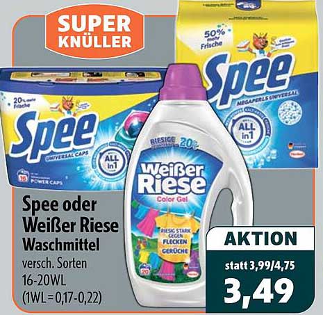 Spee oder Weißer Riese Waschmittel versch. Sorten 16-20WL (1WL=0,17-0,22)