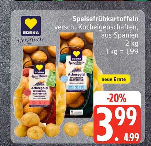 Speisefrühkartoffeln versch. Kocheigenschaften, aus Spanien 2 kg 1 kg = 1,99