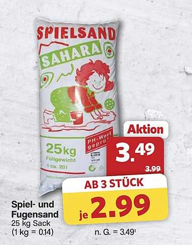 Spiel- und Fugensand 25 kg Sack (1 kg = 0,14)