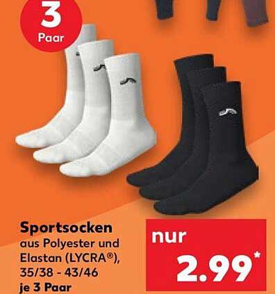 Sportsocken aus Polyester und Elastan (LYCRA®), 35/38 - 43/46 je 3 Paar