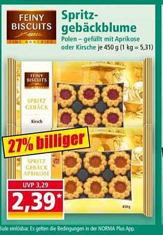 Spritz-gebäckblume Polen – gefüllt mit Aprikose oder Kirsche je 450 g (1 kg = 5,31)