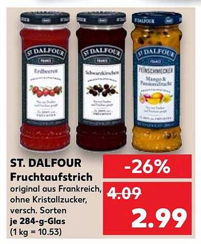 ST. DALFOUR Fruchtaufstrich original aus Frankreich, ohne Kristallzucker, versch. Sorten je 284-g-Glas (1 kg = 10.53)