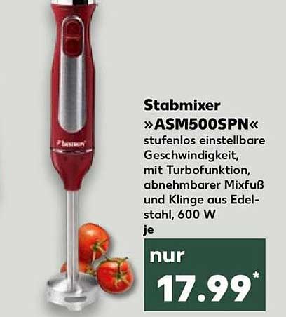 Stabmixer »ASM500SPN« stufenlos einstellbare Geschwindigkeit, mit Turbofunktion, abnehmbarer Mixfuß und Klinge aus Edelstahl, 600 W je