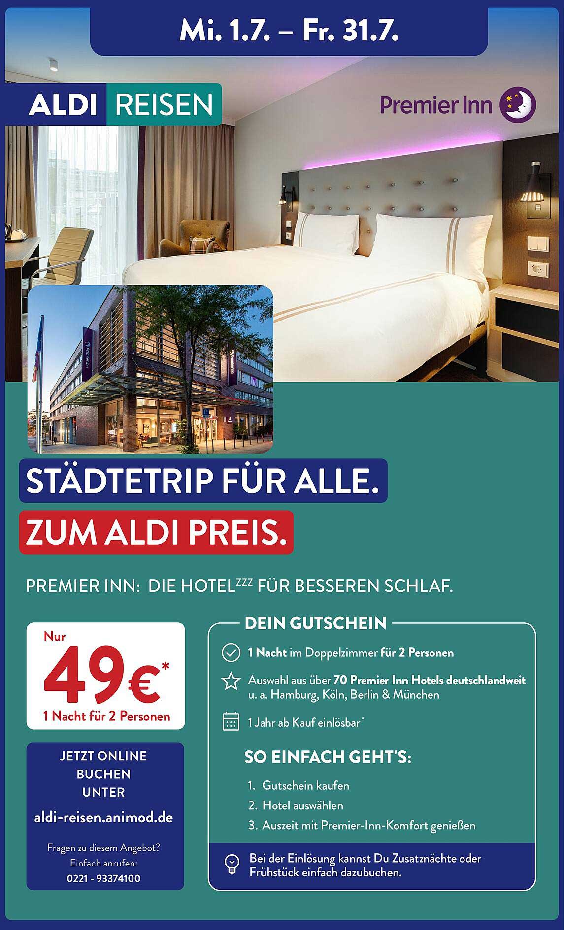 STÄDTETRIP FÜR ALLE. ZUM ALDI PREIS. Premier Inn: die Hotelzzz für besseren Schlaf.