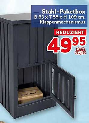 Stahl-Paketbox B 63 x T 55 x H 109 cm, Klappenmechanismus