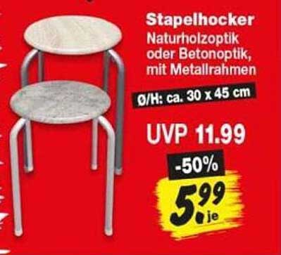 Stapelhocker Naturholzoptik oder Betonoptik, mit Metallrahmen
