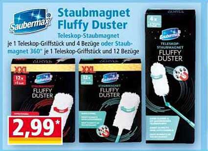 Staubmagnet Fluffy Duster Teleskop-Staubmagnet je 1 Teleskop-Griffstück und 4 Bezüge oder Staubmagnet 360° je 1 Teleskop-Griffstück und 12 Bezüge