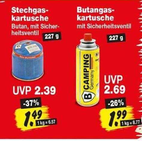 Stechgaskartusche Butan, mit Sicherheitsventil 227 g