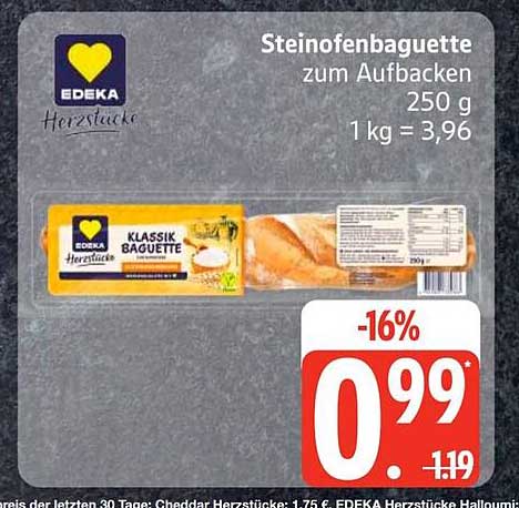 Steinofenbaguette zum Aufbacken 250 g 1 kg = 3,96