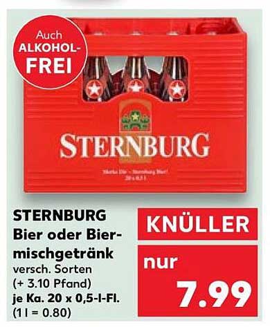 STERNBURG Bier oder Biermischgetränk versch. Sorten (+ 3.10 Pfand) je Ka. 20 x 0,5-l-Fl. (1 l = 0.80)