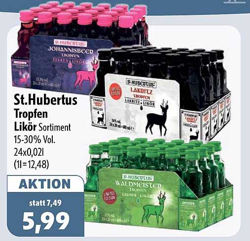 St.Hubertus Tropfen Likör Sortiment 15-30% Vol. 24x0,02l (1l=12,48)