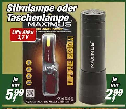 Stirnlampe oder Taschenlampe MAXIMUS