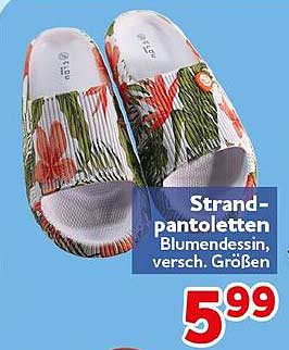 Strand-pantoletten Blumendessin, versch. Größen