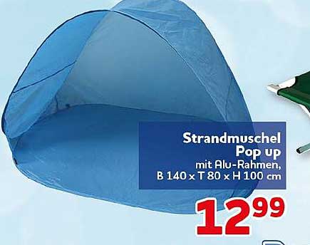 Strandmuschel Pop up mit Alu-Rahmen, B 140 x T 80 x H 100 cm