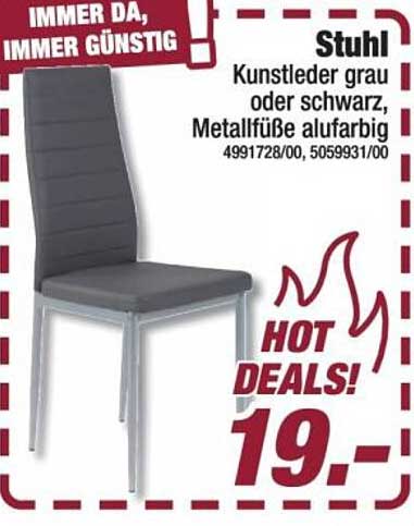 Stuhl Kunstleder grau oder schwarz, Metallfüße alufarbig 4991728/00, 5059931/00
