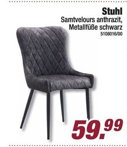 Stuhl Samtvelours anthrazit, Metallfüße schwarz 5108016/00