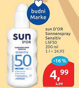 sun D’OR Sonnenspray Sensitiv LSF50 200 ml 1 l = 24,95