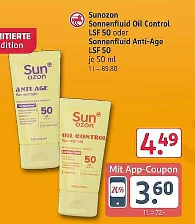 Sunozon Sonnenfluid Oil Control LSF 50 oder Sunozon Anti-Age LSF 50 je 50 ml