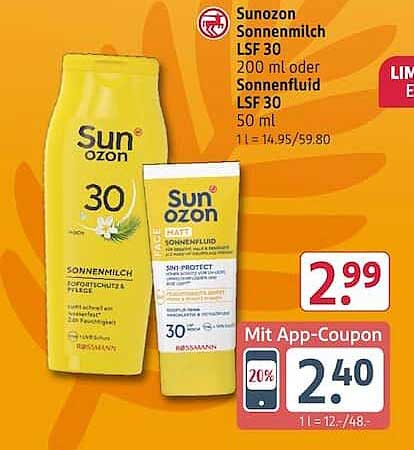 Sunozon Sonnenmilch LSF 30 200 ml oder Sonnenfluid LSF 30 50 ml